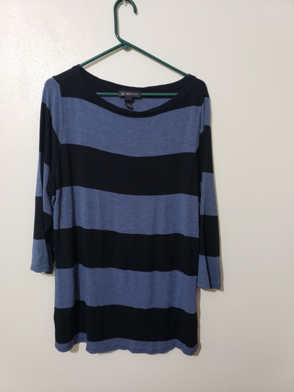 INC blue and black striped, 3/4 sleeve blouse, pullover top, size 1X